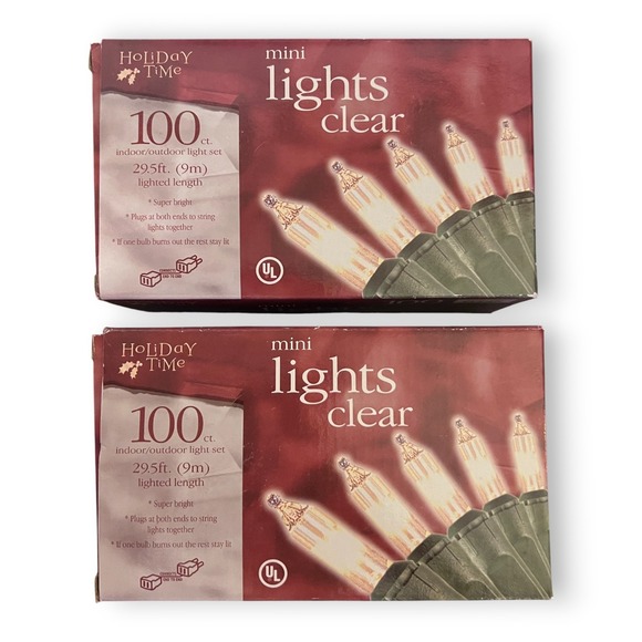 Holiday Time Other - Lot of 2 Holiday Time Mini Lights Clear 100ct‎ 29.5 ft Indoor Outdoor